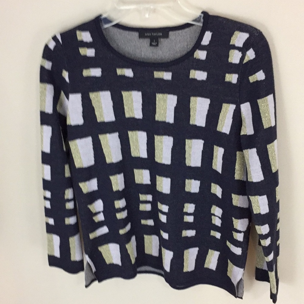Ann Taylor Geometric Wool Blend Metallic Sweater Size Small